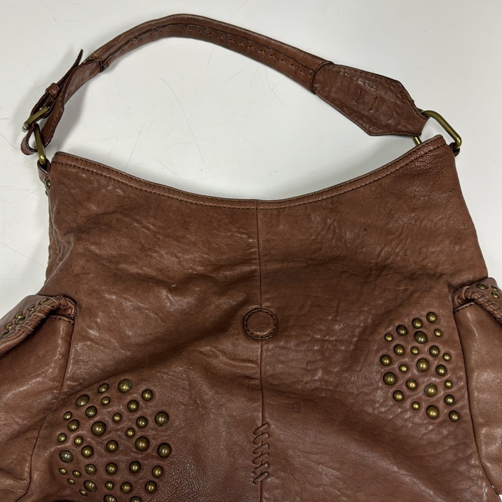 Brown Leather Hobo with Distinctive Perforations